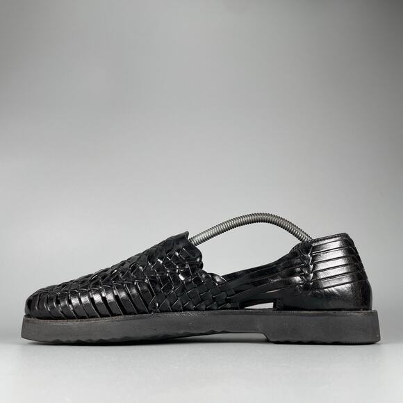 Sunsteps Men’s 9.5 Black Leather Slip On Hand Woven Fisherman Sandals Casual GUC - Picture 6 of 9